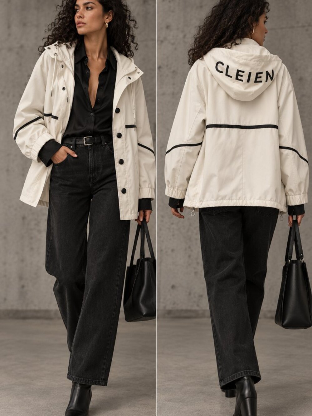 CLEIEN White Hooded Lightweight Jacket with Black Trim – Size M